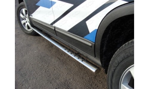 Пороги овальные с проступью 75х42 мм код KIASOR09-03 на Kia Sorento (2009-2012) 