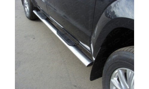 Пороги овальные с накладкой 120х60 мм код VWAMAR10-07 на Volkswagen Amarok (2010-2015) 