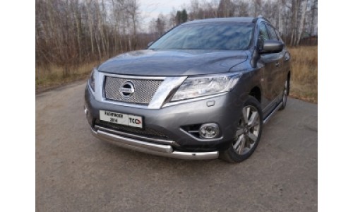 Защита передняя нижняя (овальная двойная) 75/75 мм код NISPAT14-03 на Nissan Pathfinder (2014-) 