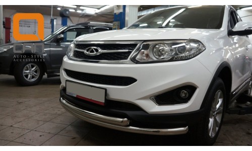 Защита переднего бампера Chery Tiggo 5 (2014-) (двойная) d60/60 на Chery Tiggo 5 (2014-) 
