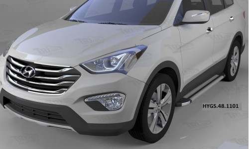 Пороги алюминиевые (Brillant) Hyundai Grand Santa Fe (2013-) (серебр) на Hyundai Santa Fe Grand (2016-) 