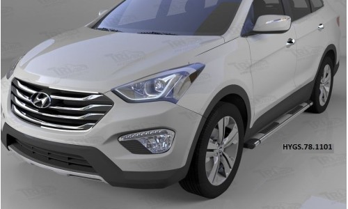 Пороги алюминиевые (Emerald silver ) Hyundai Grand Santa Fe (2013-) на Hyundai Santa Fe Grand (2016-) 