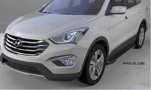 Пороги алюминиевые (Onyx) Hyundai Grand Santa Fe (2013-) на Hyundai Santa Fe Grand (2016-) 