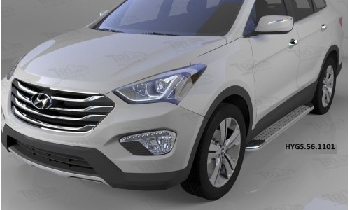 Пороги алюминиевые (Opal) Hyundai Grand Santa Fe (2013-) на Hyundai Santa Fe Grand (2016-) 