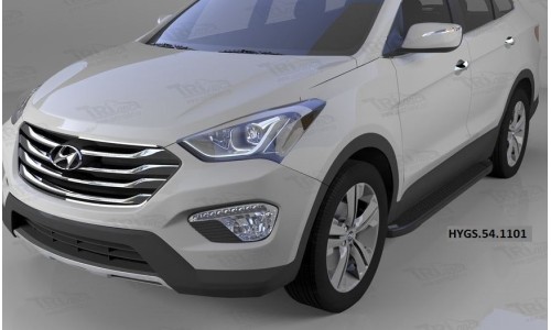 Пороги алюминиевые (Sapphire Black) Hyundai Grand Santa Fe (2013-) на Hyundai Santa Fe Grand (2016-) 