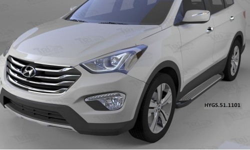 Пороги алюминиевые (Sapphire Silver) Hyundai Grand Santa Fe (2013-) на Hyundai Santa Fe Grand (2016-) 