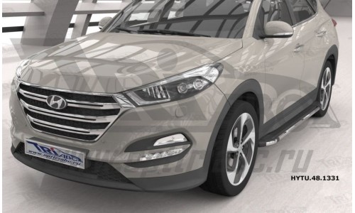 Пороги алюминиевые (Brillant) Hyundai Tucson (2015-) / Kia Sportage (2016-) (черн/нерж) на Hyundai Tucson (2015-2018) 