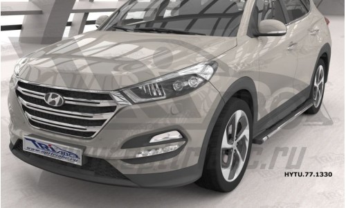Пороги алюминиевые (Emerald Black) Hyundai Tucson (2015-) / Kia Sportage (2016-) на Hyundai Tucson (2015-2018) 