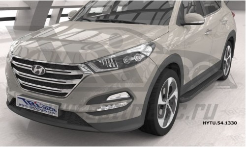 Пороги алюминиевые (Sapphire Black) Hyundai Tucson (2015-) / Kia Sportage (2016-) на Hyundai Tucson (2015-2018) 