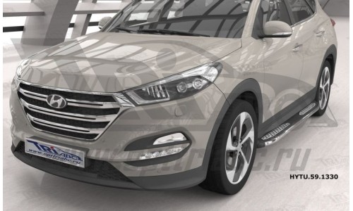 Пороги алюминиевые (Zirkon) Hyundai Tucson (2015-) / Kia Sportage (2016-) на Hyundai Tucson (2015-2018) 