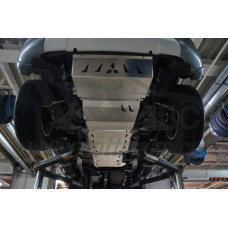Защита днища Mitsubishi L-200, V-все; КПП-все (2015-) из 4х частей (радиатор,картер, КПП, РК) (Алюми