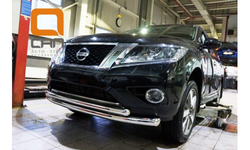 Защита переднего бампера Nissan Pathfinder (2014-) (двойная) d 76/60 на Nissan Pathfinder (2014-) 