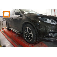 Пороги алюминиевые (Brillant) Nissan X-Trail (2014-) (серебр)