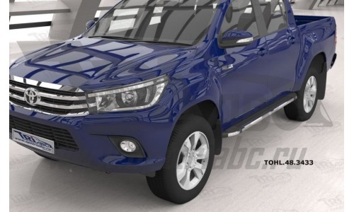 Пороги алюминиевые (Brillant) Toyota HiLux (2015-) (черн/нерж) на Toyota Hilux Revo (2015-) 