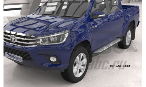 Пороги алюминиевые (Sapphire Silver) Toyota HiLux (2015-) на Toyota Hilux Revo (2015-) 