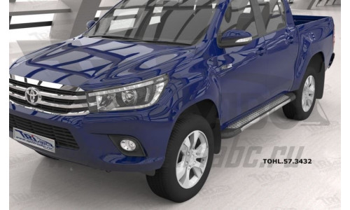 Пороги алюминиевые (Topaz) Toyota HiLux (2015-) на Toyota Hilux Revo (2015-) 