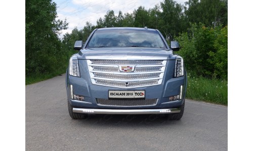 Защита передняя нижняя (овальная с ДХО) 75х42 мм код CADESC15-04 на Cadillac Escalade (2015-) 
