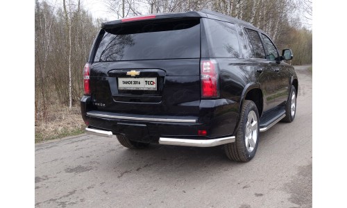Защита задняя (уголки овальные) 75х42 мм код CHEVTAH16-15 на Chevrolet Tahoe (2016-) 
