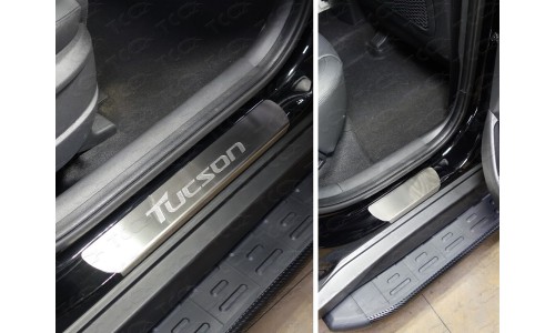 Накладки на пороги (лист шлифованный надпись Tucson) код HYUNTUC15-14 на Hyundai Tucson (2015-2018) 