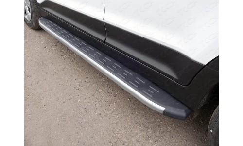 Пороги алюминиевые с пластиковой накладкой (карбон серебро) 1720 мм код HYUNCRE16-06SL на Hyundai Creta (2016-) 