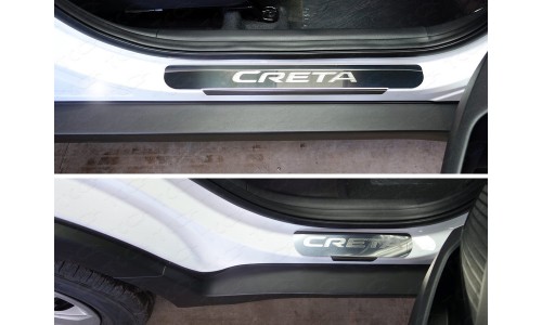 Накладки на пороги (лист зеркальный надпись Creta) код HYUNCRE16-09 на Hyundai Creta (2016-) 