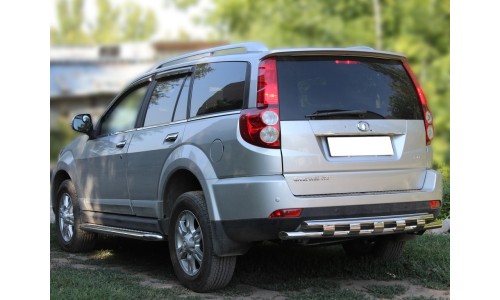 Защита заднего бампера радиусная двойная d-53+43 с доп.накладками (GWHH314_3.2) на Great Wall Hover H3 (2014-) 