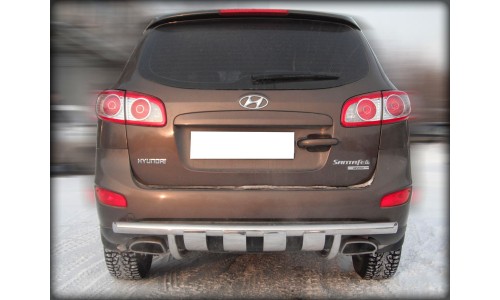 Защита заднего бампера d-60 радиусная с накладками (HSF10_6) на Hyundai Santa Fe (2010-2012) 