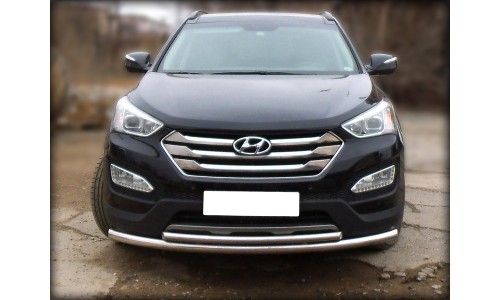 Защита переднего бампера двойная d-60+43 (HSF12_1.3) на Hyundai Santa Fe (2013-2018) 