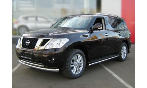 Дуга передняя по низу бампера d-76+60 радиусная двойная (PTL2010_1) на Nissan Patrol (2010-2013) 