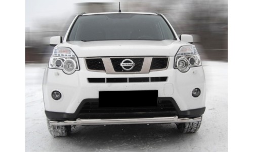 Дуга передняя по низу бампера d-60+53 радиусная двойная (NXT2010_1) на Nissan X-Trail T31 (2011-2014) 