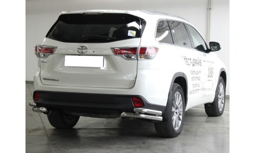  Защита заднего бампера  уголки  двойные d-60+53 (HYG 2014_3.4)  на Toyota Highlander (2014-2016) 