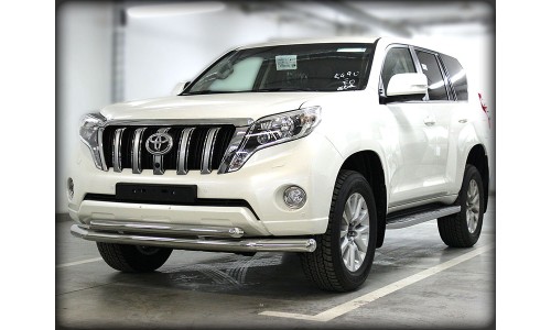 Дуга передняя по низу бампера радиусная двойная d-76+60 с подгибами (длинная) (LCPR13_1.2) на Toyota Land Cruiser Prado 150 (2013-2017) 