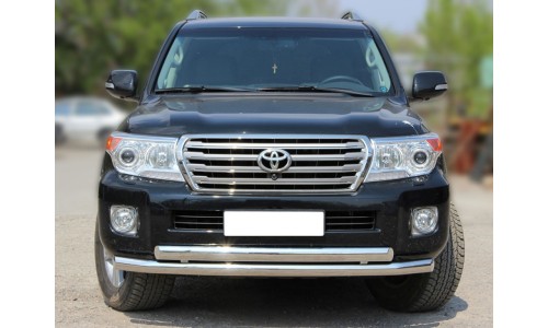 Дуга передняя по низу бампера d-76+76х43 радиусная двойная (верхняя труба овальная) (LCN2012_4.3) на Toyota Land Cruiser 200 (2012-2015) 