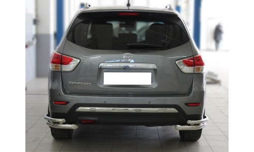 Защита заднего бампера  уголки  d-60+43 двойные (NP14_3.1) на Nissan Pathfinder (2014-) 