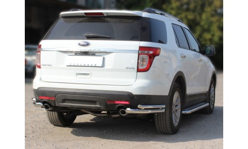Защита заднего бампера уголки  двойные d-60+43 (FE2013S_3.1) на Ford Explorer (2011-2015) 