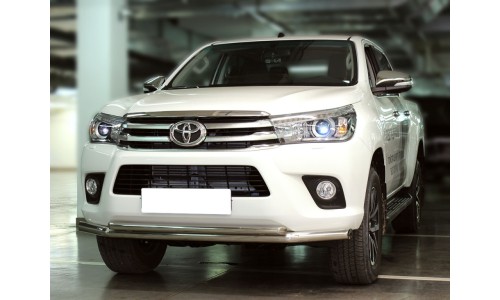 Защита переднего бампера двойная d-60+43 (TH15_1.1) на Toyota Hilux Revo (2015-) 