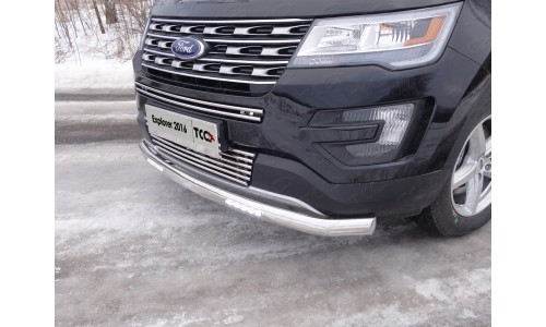 Защита передняя нижняя (овальная короткая с ДХО) 75х42 мм код FOREXPL16-17 на Ford Explorer (2016-) 