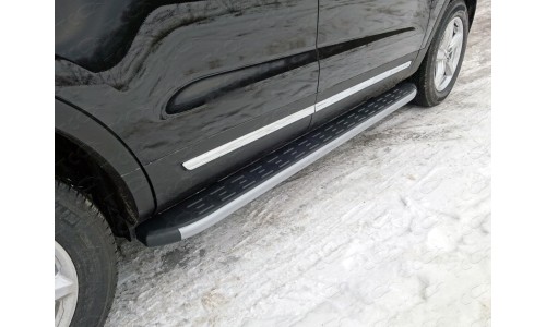 Пороги алюминиевые с пластиковой накладкой (карбон серебро) 1920 мм код FOREXPL16-13SL на Ford Explorer (2016-) 