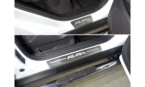 Накладки на пороги (лист шлифованный надпись Kuga) код FORKUG17-08 на Ford Kuga (2016-) 