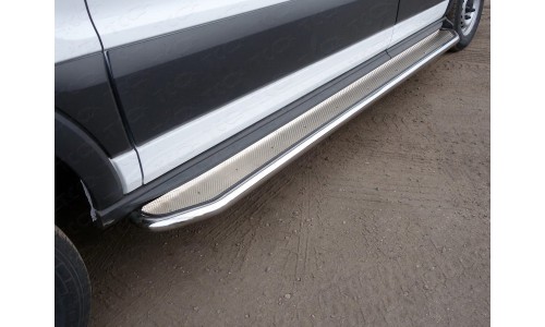 Порог с площадкой (нерж. лист) 42,4 мм (правый) код FORTRAN16-03 на Ford Transit (2016-) 