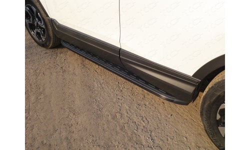 Пороги алюминиевые с пластиковой накладкой (карбон черные) 1720 мм код HONCRV17-25BL на Honda CR-V (2017-) 