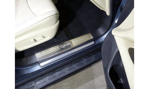 Накладки на пластиковые пороги (лист шлифованный надпись QX 60) код INFQX6016-04 на Infiniti QX60 (2016-) 