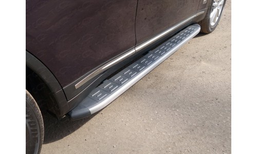 Пороги алюминиевые с пластиковой накладкой (карбон серебро) 1820 мм код INFQX7015-09SL на Infiniti QX70 (2015-) 