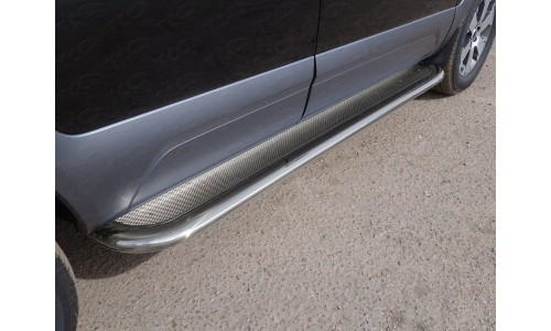 Пороги овальные гнутые с площадкой 75х42 мм (нерж. лист) код KIAMOH17-18 на Kia Mohave (2017-) 