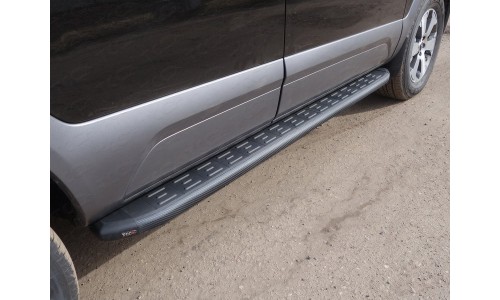 Пороги алюминиевые с пластиковой накладкой (карбон черные) 1920 мм код KIAMOH17-29BL на Kia Mohave (2017-) 