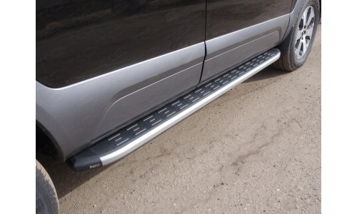 Пороги алюминиевые с пластиковой накладкой (карбон серебро) 1920 мм код KIAMOH17-29SL на Kia Mohave (2017-) 