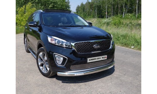 Защита передняя нижняя (овальная с ДХО) 75х42 мм код KIASOR15-02 на Kia Sorento Prime (2015-2018) 