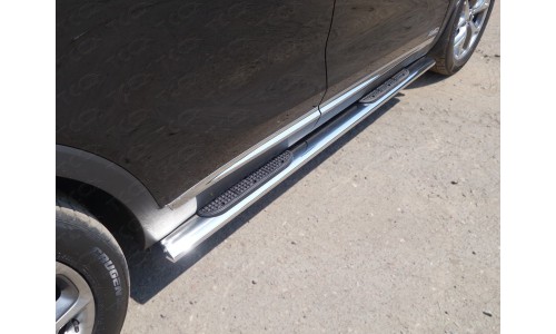 Пороги овальные с накладкой 120х60 мм код KIASOR15-07 на Kia Sorento Prime (2015-2018) 