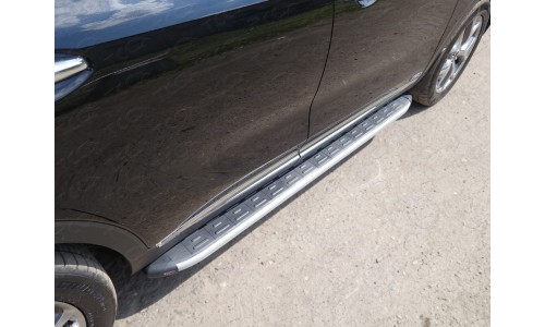 Пороги алюминиевые с пластиковой накладкой 1820 мм код KIASOR15-15AL на Kia Sorento Prime (2015-2018) 