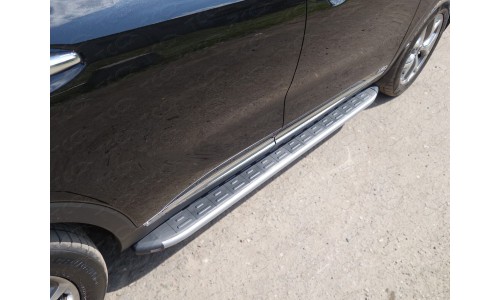 Пороги алюминиевые с пластиковой накладкой (карбон серебро) 1820 мм код KIASOR15-15SL на Kia Sorento Prime (2015-2018) 